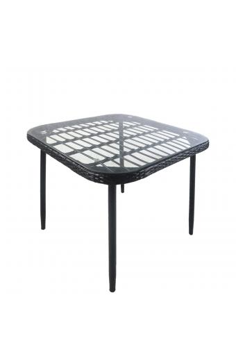 Τραπέζι Κήπου ArteLibre ANTIUS Μαύρο Μέταλλο/Rattan/Γυαλί 80x80x73cm