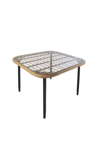 Τραπέζι Κήπου ArteLibre ANTIUS Φυσικό/Μαύρο Μέταλλο/Rattan/Γυαλί 80x80x73cm