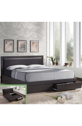LIFE Κρεβάτι Διπλό Zebrano με 2 Συρτάρια για Στρώμα 160x200, Κεφαλάρι Pvc Σκoύρο Καφέ