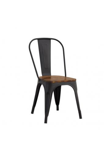 RELIX Wood Καρέκλα, Μέταλλο Βαφή Μαύρο Extra Matte, Απόχρωση Ξύλου Dark Oak