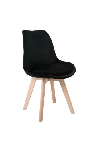 MARTIN Καρέκλα Οξιά Φυσικό, Ύφασμα Velure Μαύρο, Μονταρισμένη Ταπετσαρία