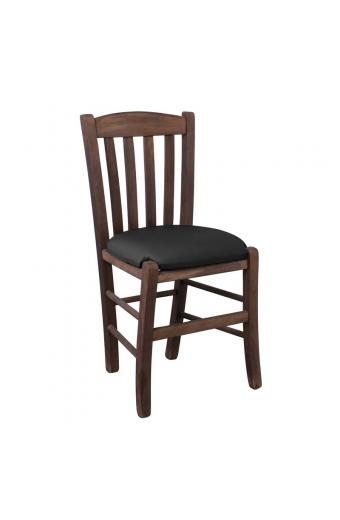 CASA Καρέκλα Οξιά Βαφή Εμποτισμού Καρυδί, Κάθισμα Pu Μαύρο
