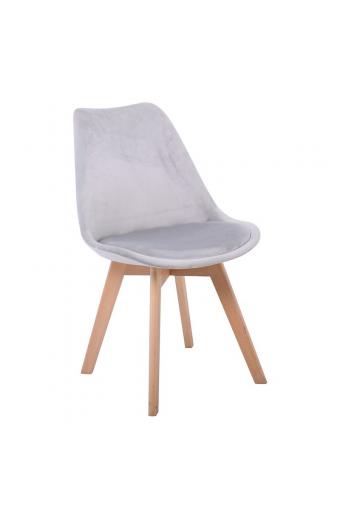 MARTIN Καρέκλα Οξιά Φυσικό, Ύφασμα Velure Γκρι, Μονταρισμένη Ταπετσαρία
