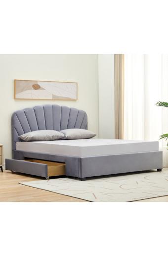 ARIEL Κρεβάτι Διπλό για Στρώμα 160x200cm, με Αποθηκευτικό Συρτάρι, Velure Απόχρωση Γκρι