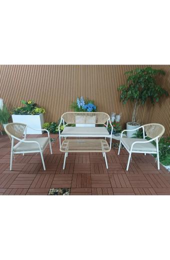 PALERMO Set Σαλόνι Κήπου- Μεταλλικό Άσπρο, Wicker Φυσικό :Τραπέζι+2 Θέσιος+2 Πολυθρόνες