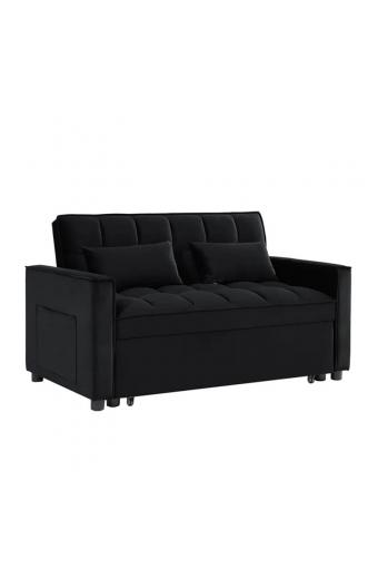 TEMPO Καναπές - Κρεβάτι, Με ανάκλιση πλάτης, Ύφασμα Velure Μαύρο