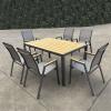 VIRNA Set Τραπεζαρία: Τραπέζι + 6 Πολυθρόνες, Μέταλλο Βαφή Ανθρακί, Polywood Φυσικό